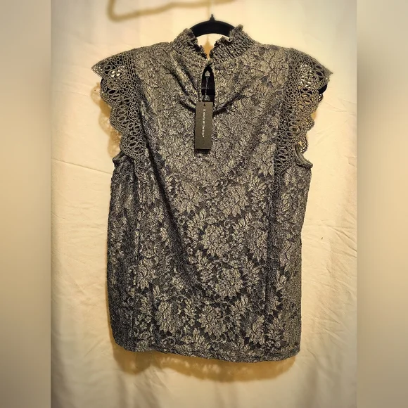 NWT Cable & Gauge Lace Overlay High Neck Blouse - Picture 2 of 4